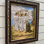 Икона из дерева Явление Троицы Александру Свирском — фотография 2