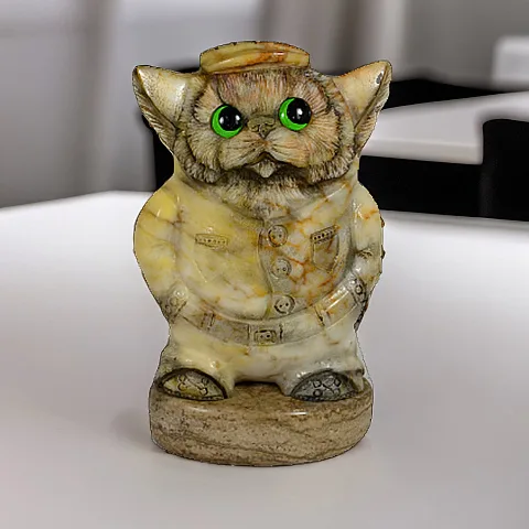 Каменная фигурка «Кот в кепке» с кальцитом